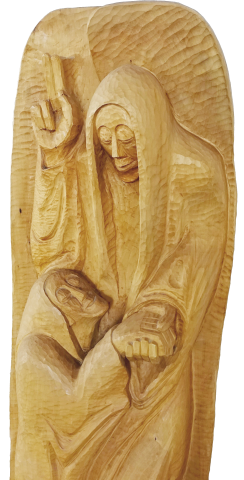 Koptisches Kloster Höxter Brenkhausen S.E. Bischof Anba Damian Ausstellung Holzskulpturen "Der Mensch begegnet seinem Engel" von Gunter Schmidt-Riedig | Foto: Jennifer Peppler