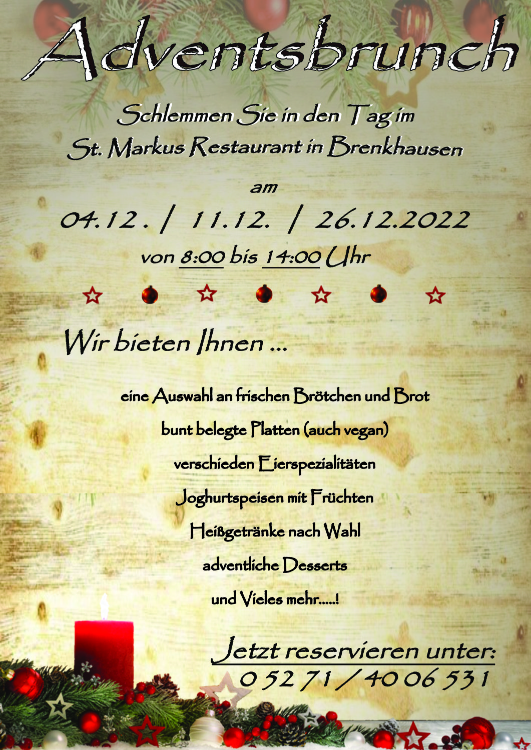 Koptisch-Orthodoxes Kloster St. Markus Restaurant - Dezember Adventsbrunch Angebot 2022