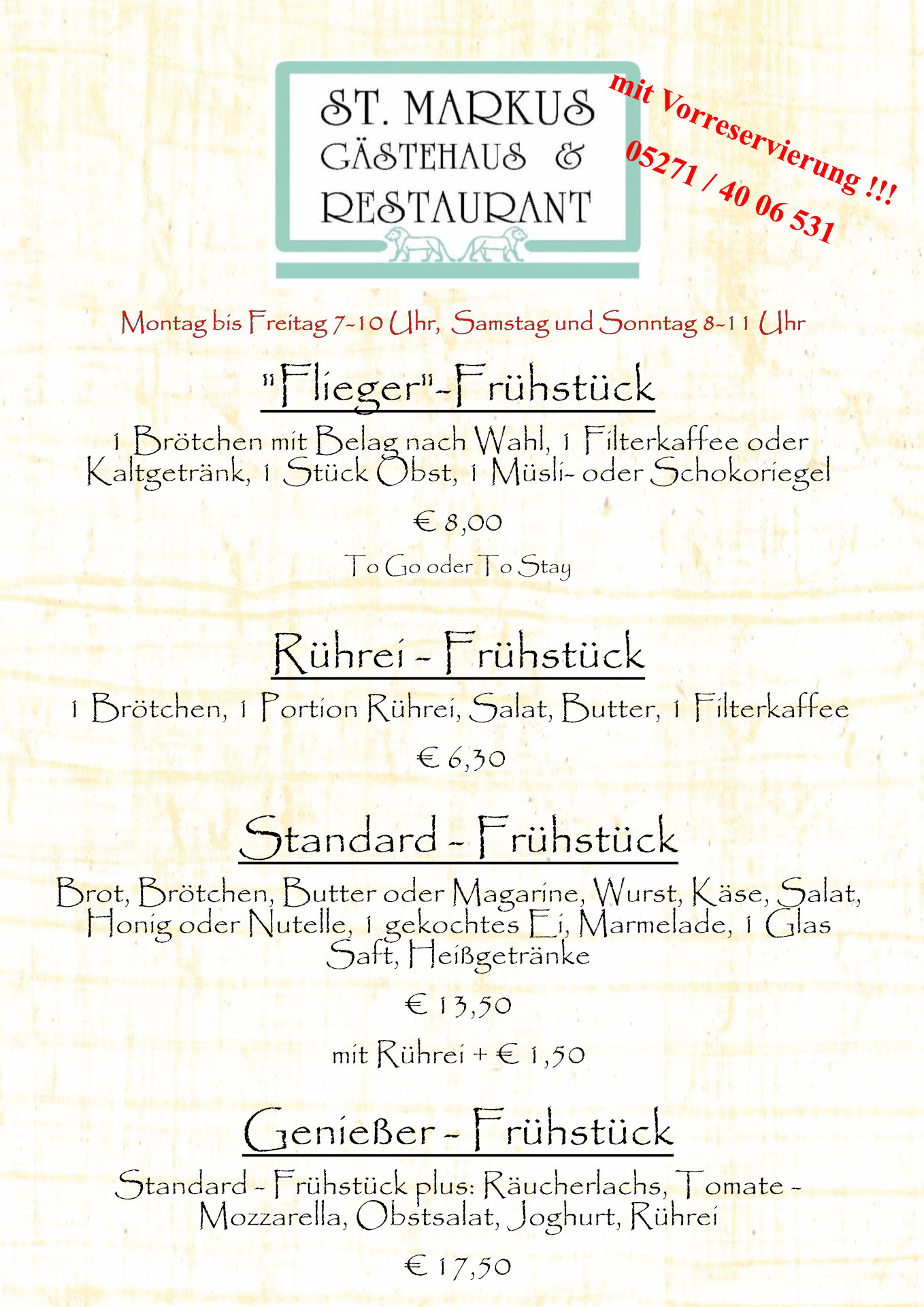 St Markus Restaurant - Frühstück in Höxter-Brenkhausen