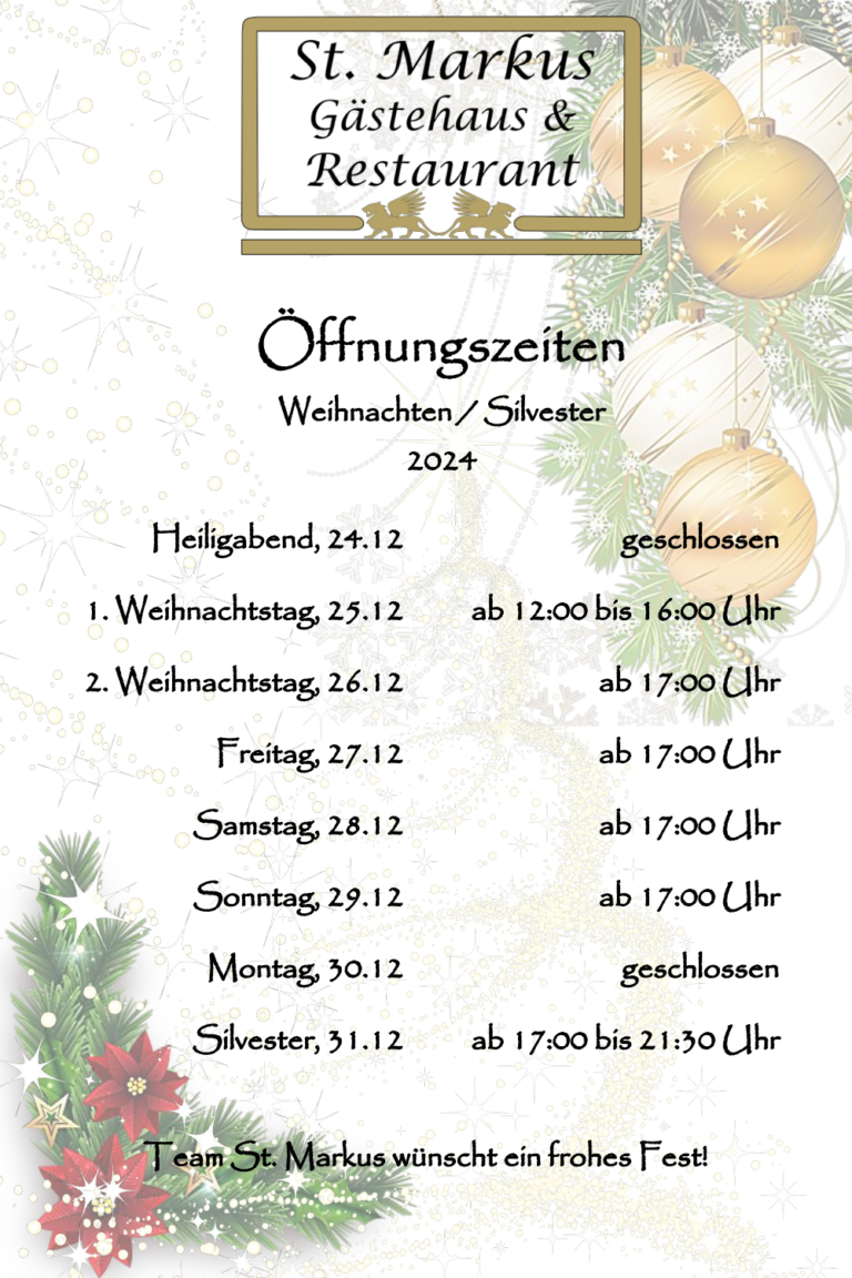 Unsere Öffnungszeiten an Weihnachten/Silvester Koptisches Kloster